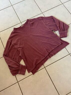 We The Free Washed Plum Balloon Sleeve Cropped Sweatshirt